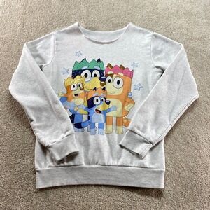 Bluey Family Hooray Sweatshirt Womens Medium Gray Graphic Pullover Crew Neck